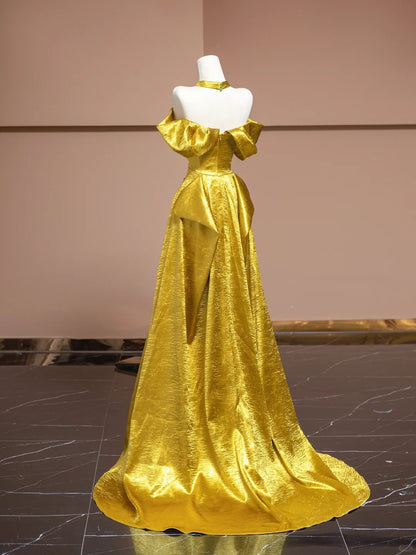 Luxurious A-Line Off-Shoulder Evening Gowns Beading Ruched Prom Dress AP2302