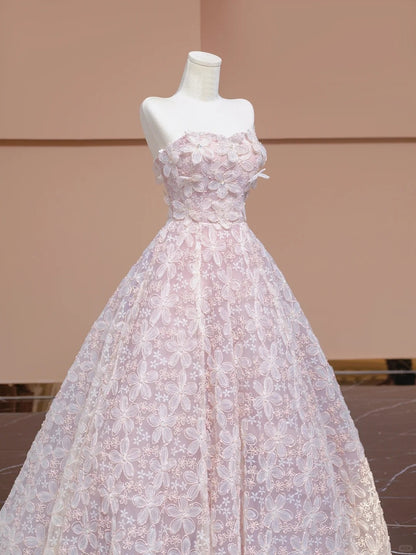 Fabulous A-Line Strapless Evening Gowns Applique Tulle Sequins Crystal Prom Dress AP2303