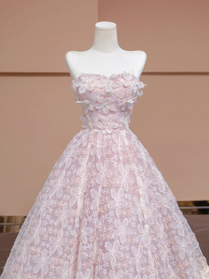 Fabulous A-Line Strapless Evening Gowns Applique Tulle Sequins Crystal Prom Dress AP2303