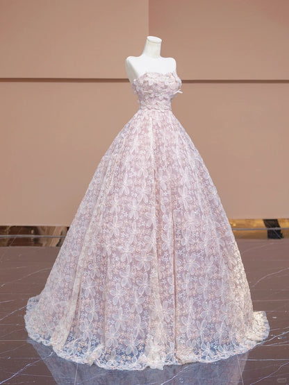 Fabulous A-Line Strapless Evening Gowns Applique Tulle Sequins Crystal Prom Dress AP2303