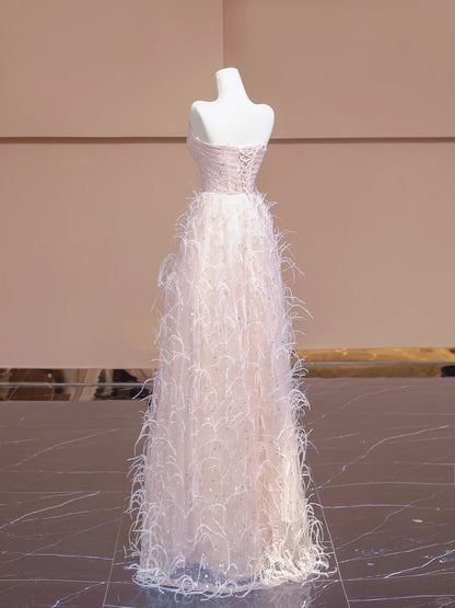 Cute A-Line Evening Gowns Strapless Feather Sequins Crystal Prom Dress AP2304