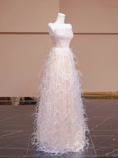 Cute A-Line Evening Gowns Strapless Feather Sequins Crystal Prom Dress AP2304