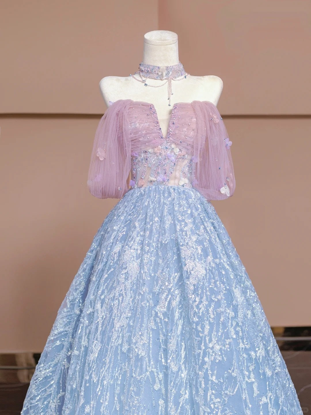 Ethereal A-Line Off-Shoulder Beading Evening Gowns Sequins Appliques Tulle Prom Dress AP2310