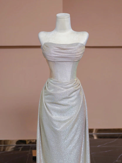 Romantic Strapless Pleated Evening Gowns Sheen Sheath Long Prom Dress AP2311