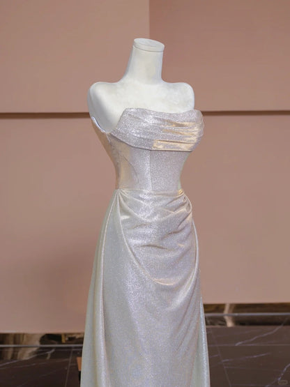 Romantic Strapless Pleated Evening Gowns Sheen Sheath Long Prom Dress AP2311