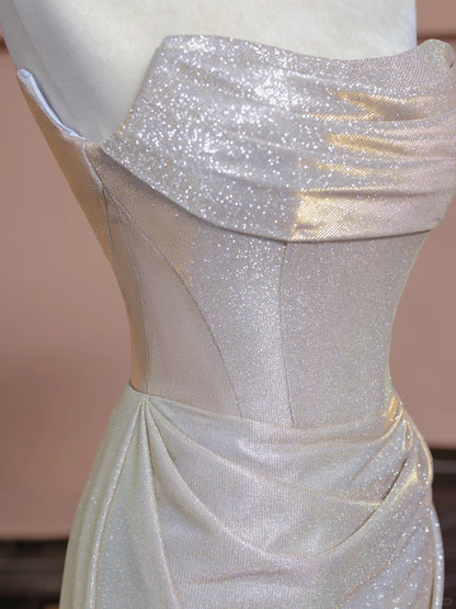Romantic Strapless Pleated Evening Gowns Sheen Sheath Long Prom Dress AP2311