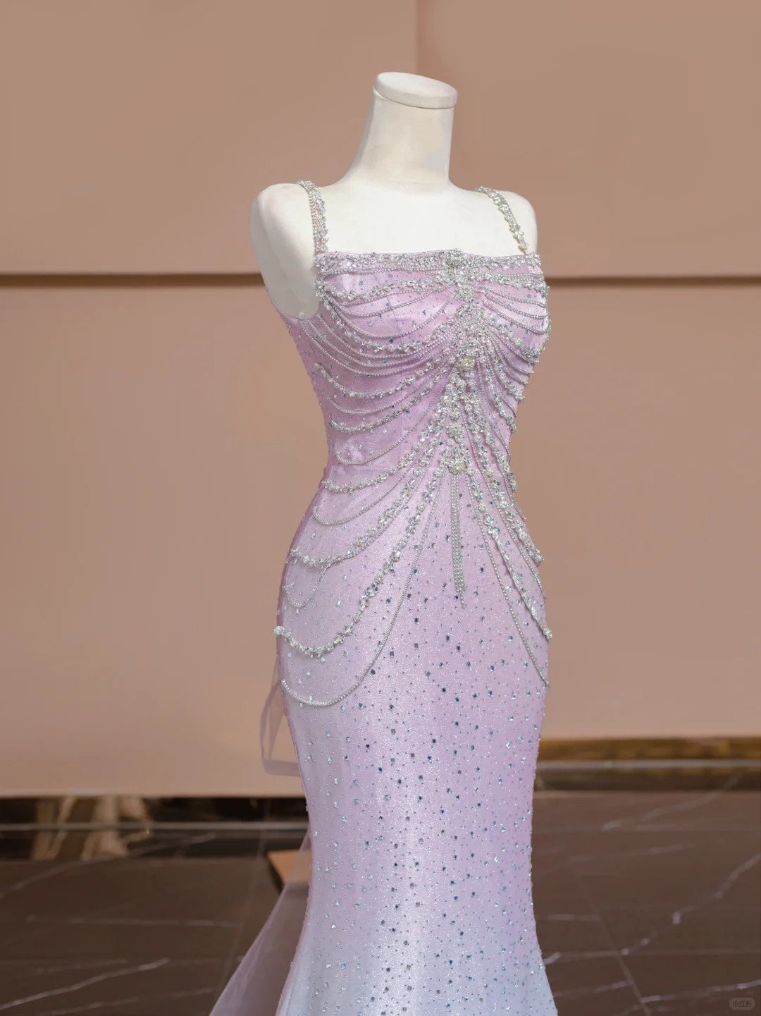 Luxurious Spaghetti Straps Ombre Formal Dresses Tulle Beading Crystals Mermaid Prom Dress AP2312