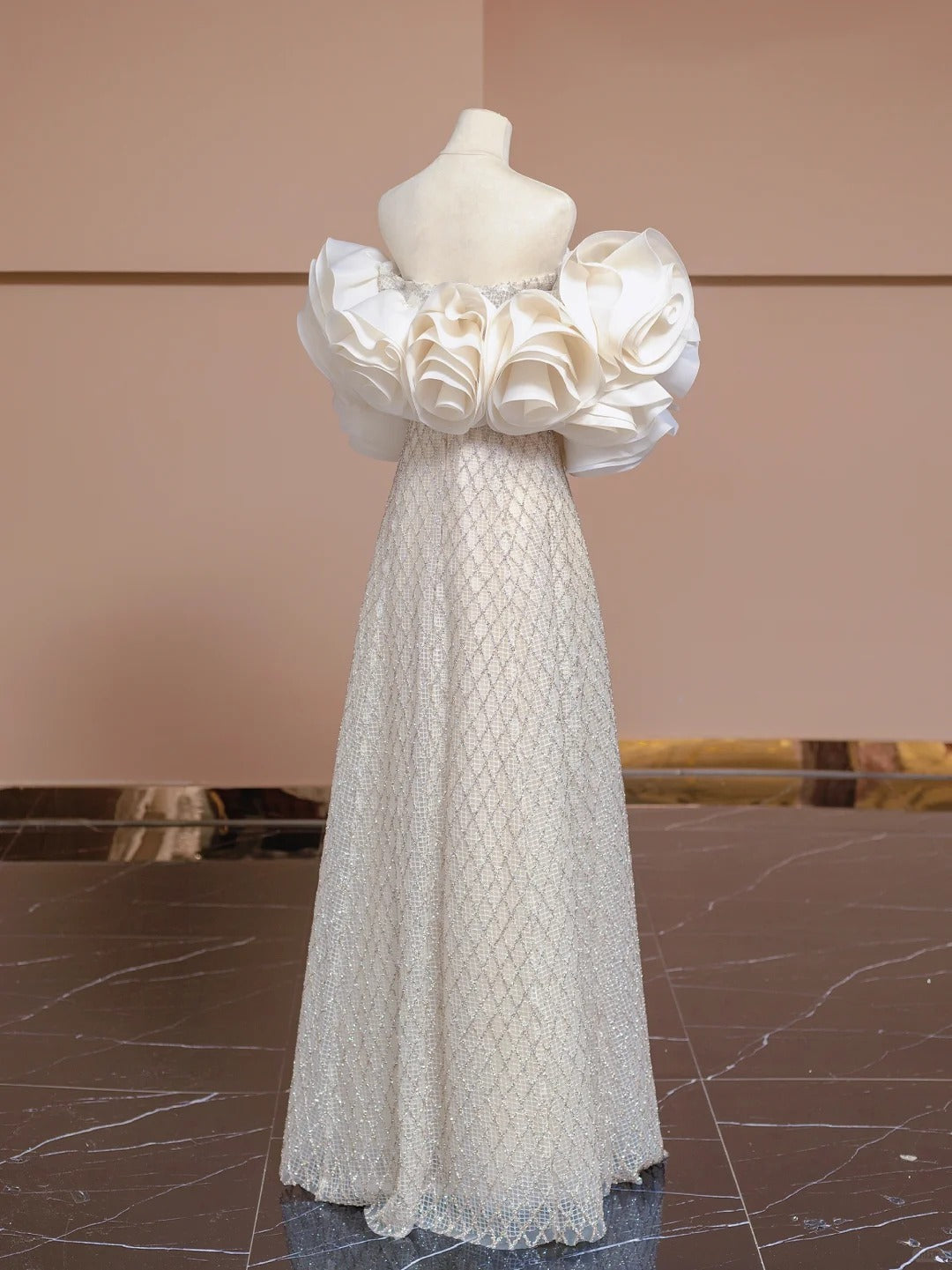 Vintage Strapless A-Line Evening Gowns Floral Shawl Beading Prom Dress AP2313