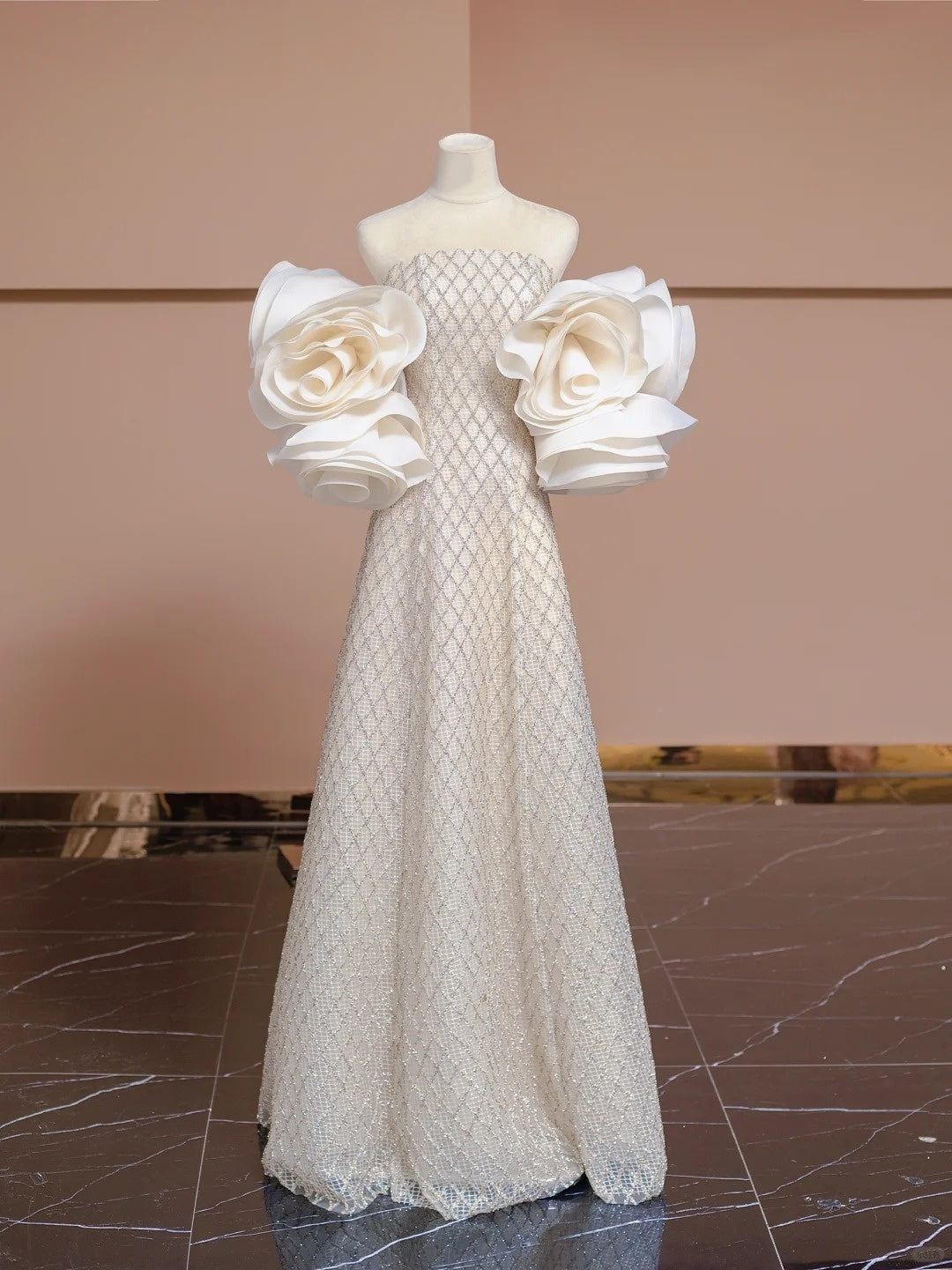 Vintage Strapless A-Line Evening Gowns Floral Shawl Beading Prom Dress AP2313