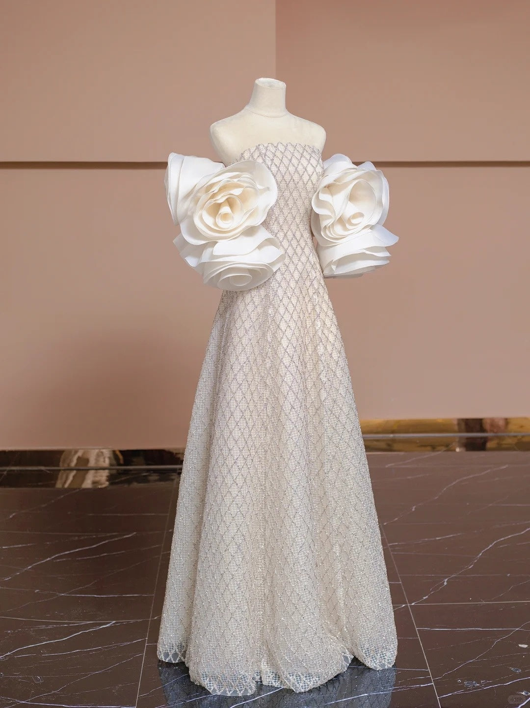 Vintage Strapless A-Line Evening Gowns Floral Shawl Beading Prom Dress AP2313