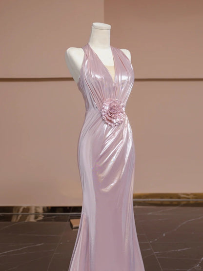 Alluring Halter Neck Evening Gowns Handmade Flowers Sequins Mermaid Prom Dress AP2314