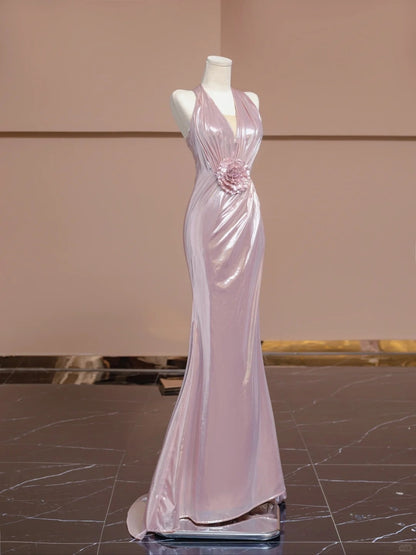 Alluring Halter Neck Evening Gowns Handmade Flowers Sequins Mermaid Prom Dress AP2314