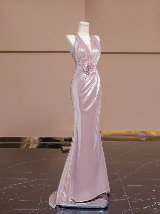 Alluring Halter Neck Evening Gowns Handmade Flowers Sequins Mermaid Prom Dress AP2314