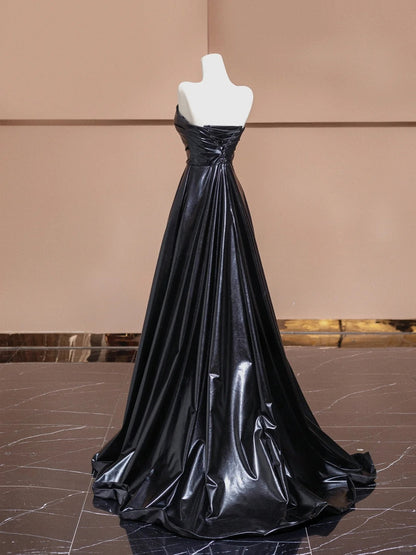 Sexy Strapless A-Line Evening Gowns Black Floor Length Prom Dress AP2315