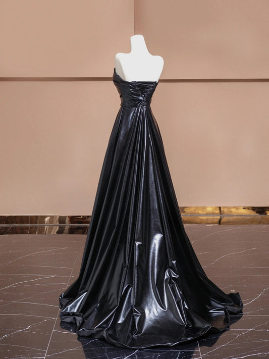 Sexy Strapless A-Line Evening Gowns Black Floor Length Prom Dress AP2315