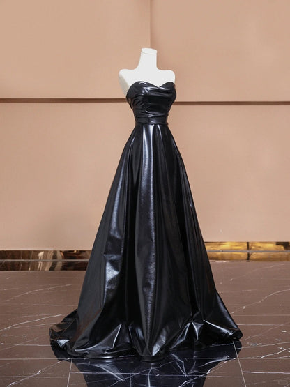 Sexy Strapless A-Line Evening Gowns Black Floor Length Prom Dress AP2315
