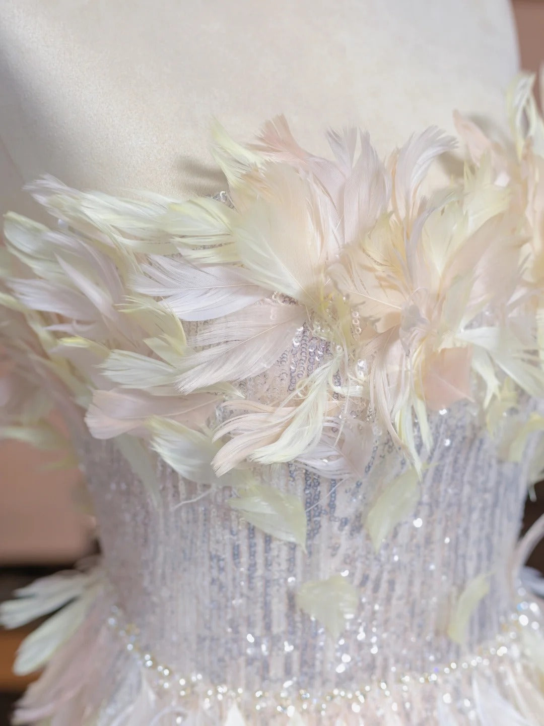 Graceful Strapless A-Line Evening Gowns Feather Sequins Prom Dress AP2319