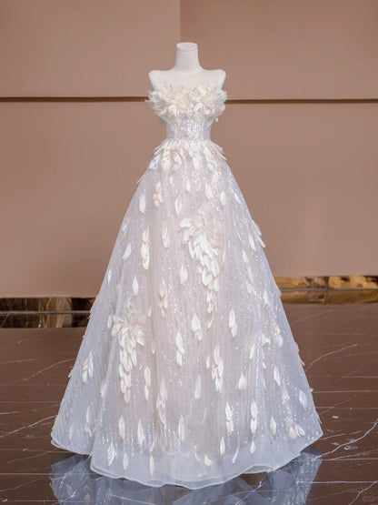 Graceful Strapless A-Line Evening Gowns Feather Sequins Prom Dress AP2319