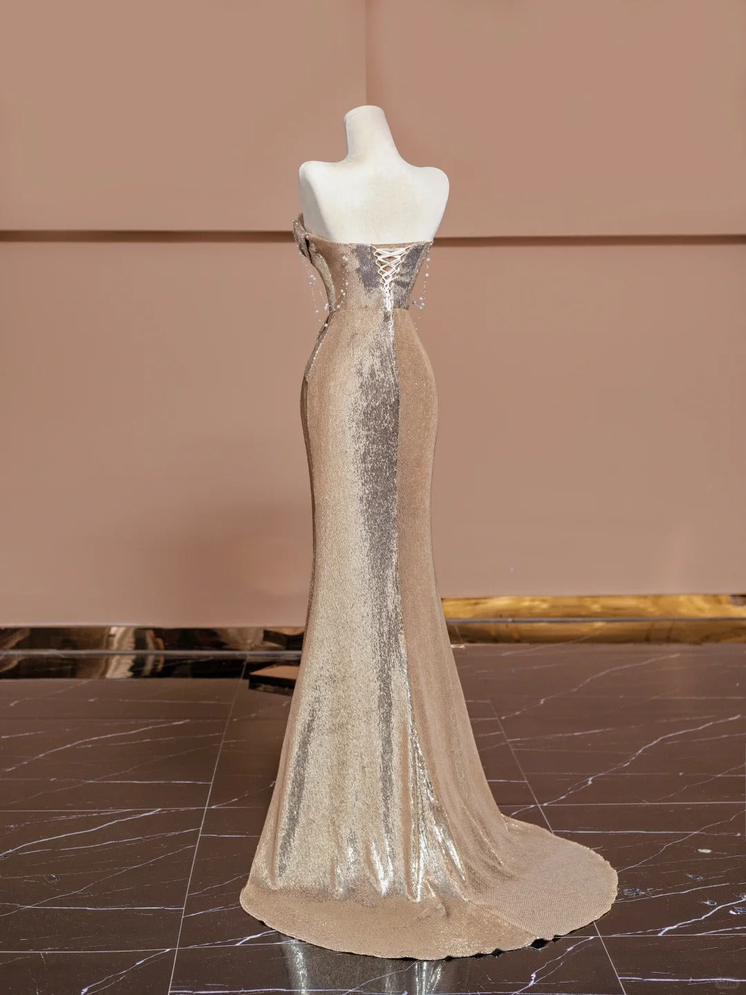 Vogue Mermaid Off-Shoulder Formal Dress Sequins Beading Prom Dress AP2320