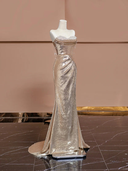 Vogue Mermaid Off-Shoulder Formal Dress Sequins Beading Prom Dress AP2320