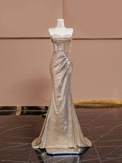 Vogue Mermaid Off-Shoulder Formal Dress Sequins Beading Prom Dress AP2320