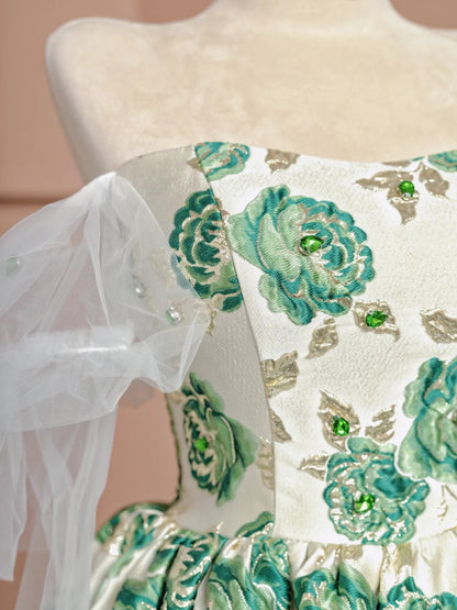 Chic Tulle Off-Shoulder Slit Formal Evening Gown Applique Crystal Prom Dress AP2326