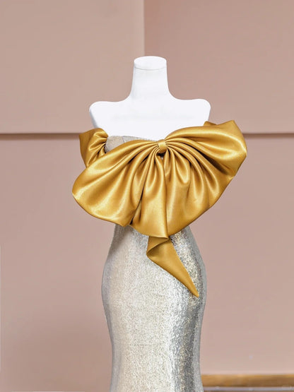 Vibrant Mermaid Strapless Evening Gowns Sequins Big Bow Prom Dress AP2327