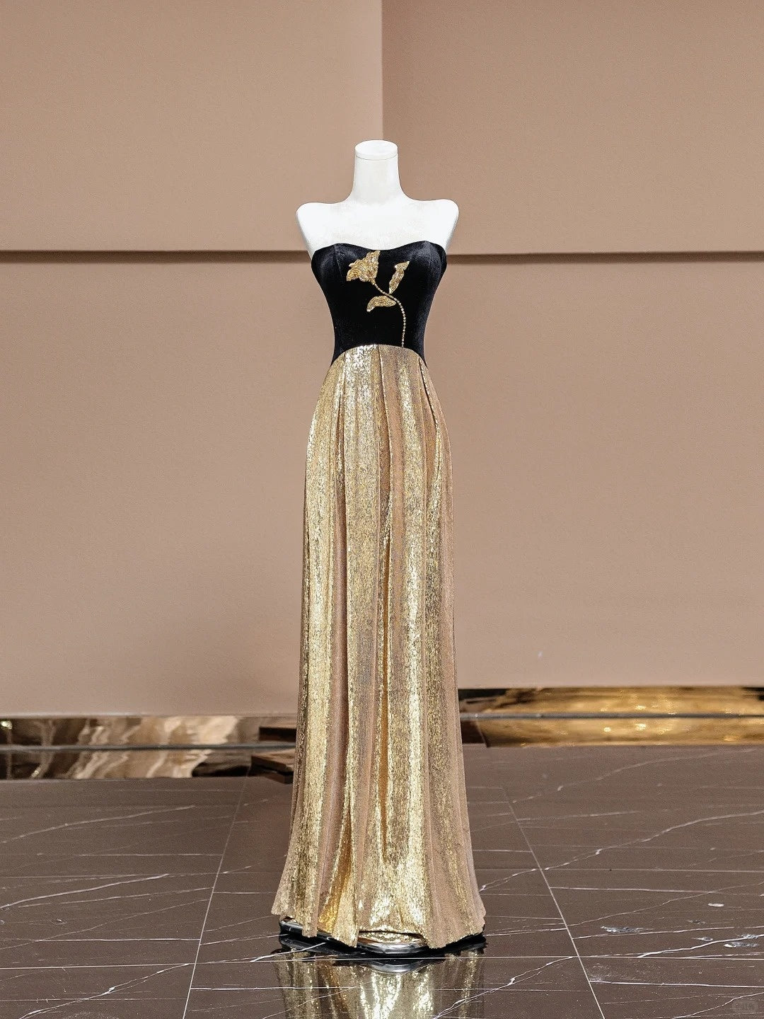 Vintage Sheath Strapless Long Evening Gowns Sequins Beading Floral Prom Dress AP2328