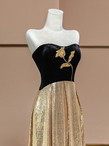 Vintage Sheath Strapless Long Evening Gowns Sequins Beading Floral Prom Dress AP2328