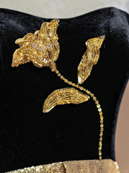 Vintage Sheath Strapless Long Evening Gowns Sequins Beading Floral Prom Dress AP2328