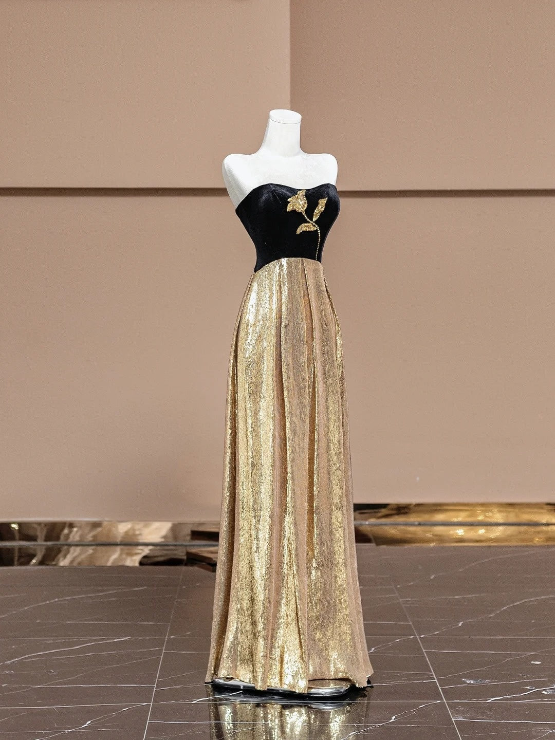 Vintage Sheath Strapless Long Evening Gowns Sequins Beading Floral Prom Dress AP2328