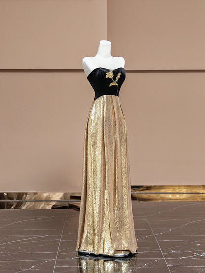 Vintage Sheath Strapless Long Evening Gowns Sequins Beading Floral Prom Dress AP2328