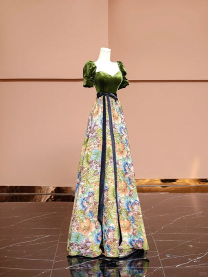 Graceful A-Line Sweetheart Neck Formal Dresses Applique Short Sleeve Prom Dress AP2337