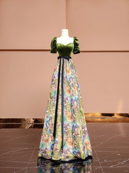 Graceful A-Line Sweetheart Neck Formal Dresses Applique Short Sleeve Prom Dress AP2337