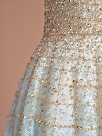 Sweet A-Line Off-Shoulder Evening Gowns Beading Rhinestone Floor Length Long Prom Dress AP2341