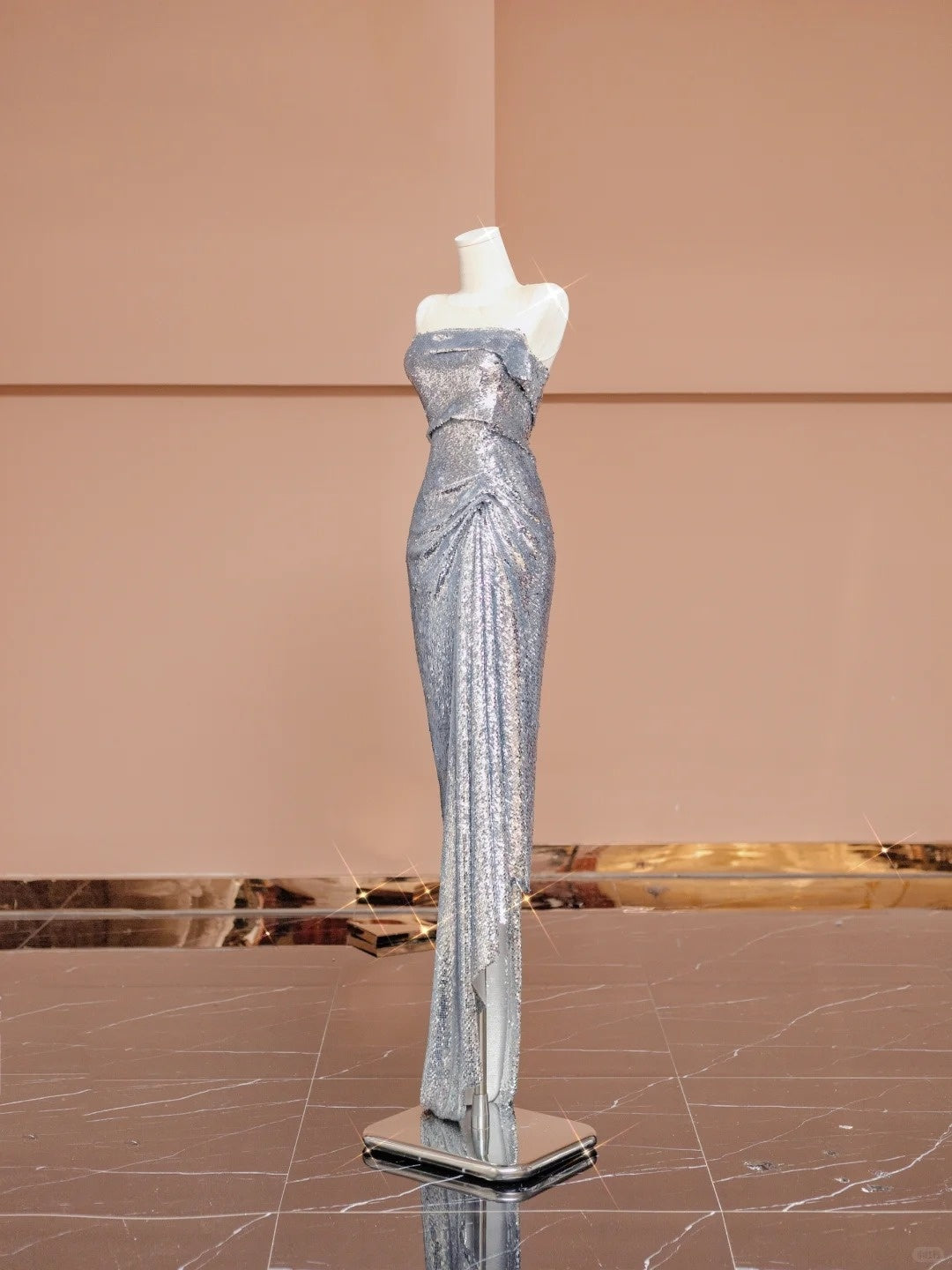 Novelty Illusion Neck Sheath Evening Gowns Sequins Gathered Prom Dress AP2342