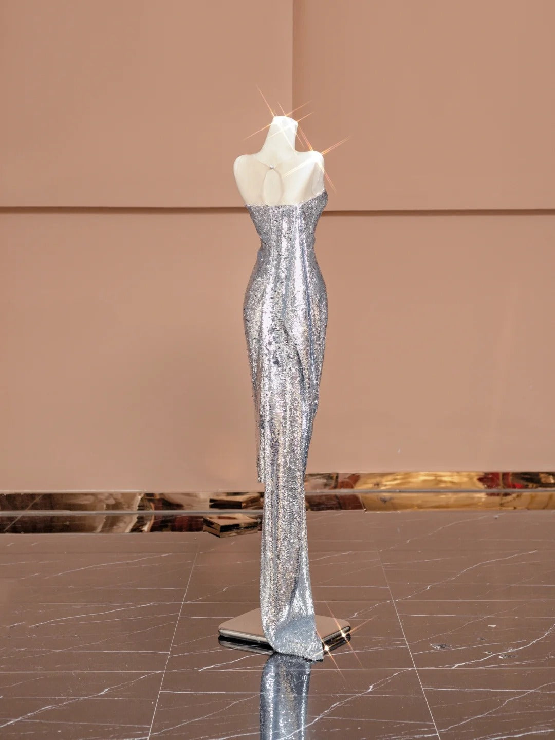 Novelty Illusion Neck Sheath Evening Gowns Sequins Gathered Prom Dress AP2342