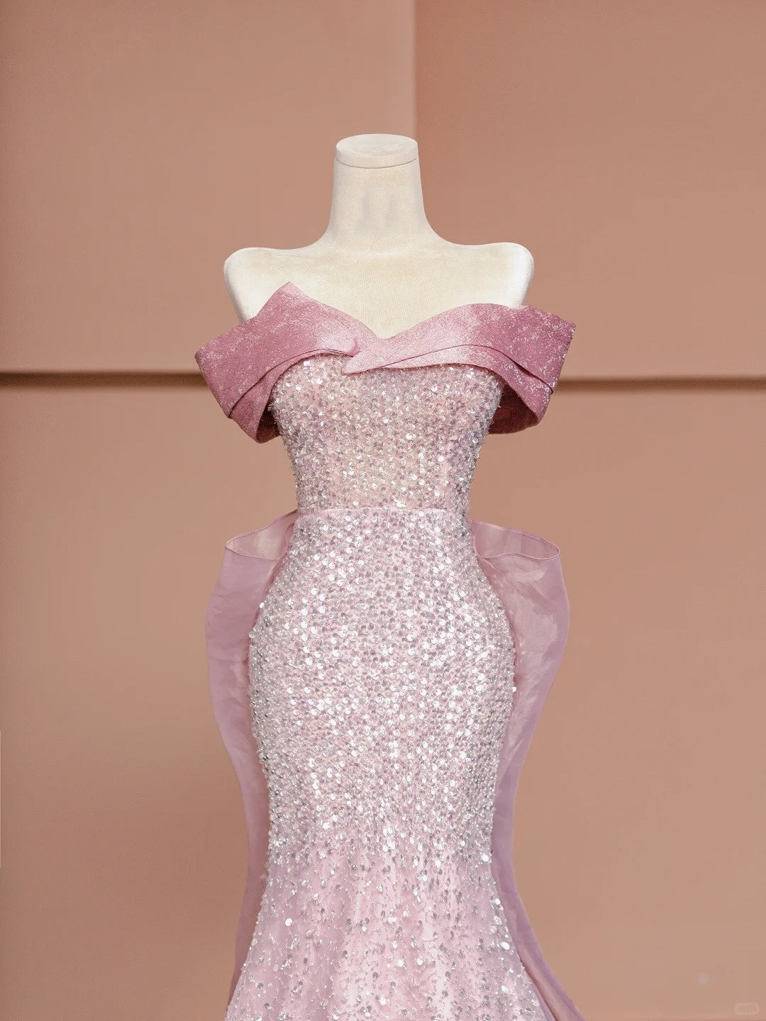 Elegant Mermaid Off-Shoulder Formal Dress Sequins Pink Tulle Prom Dress AP2344