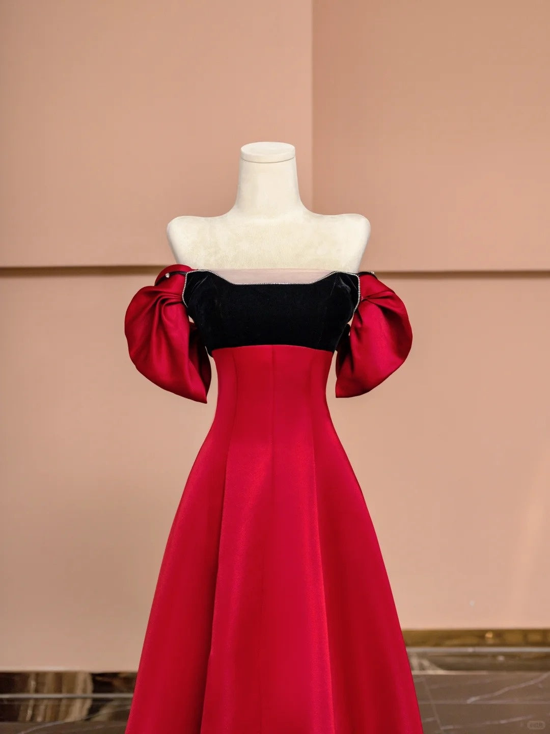 Gorgeous A-Line Off-Shoulder Evening Gowns Red Satin Beading Long Prom Dress AP2349