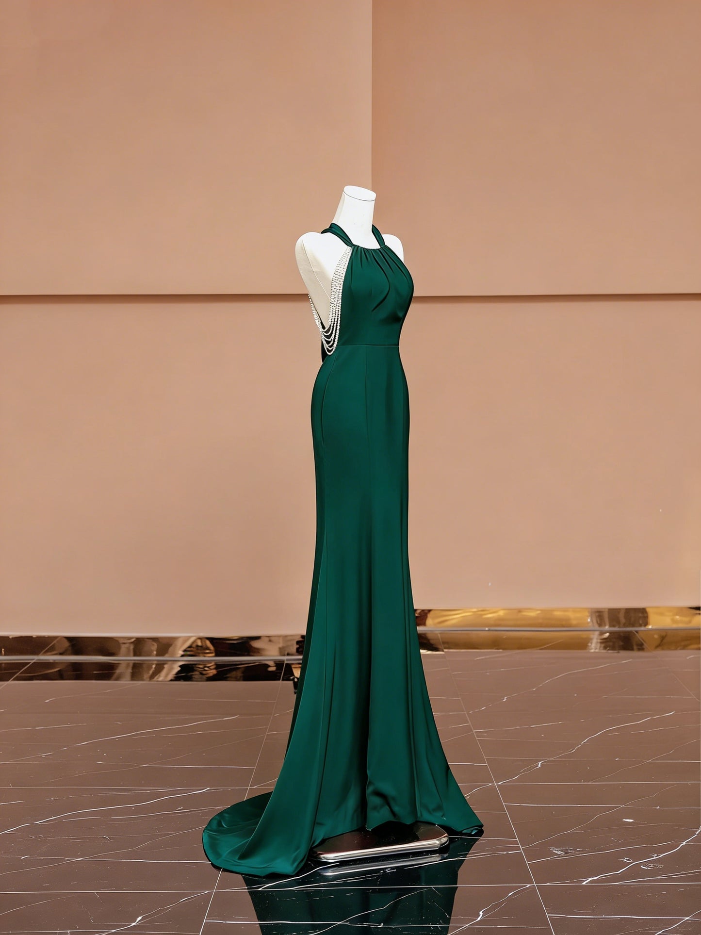 Classical Mermaid Halter Neck Formal Dresses Red Backless Beading Prom Dress AP2350