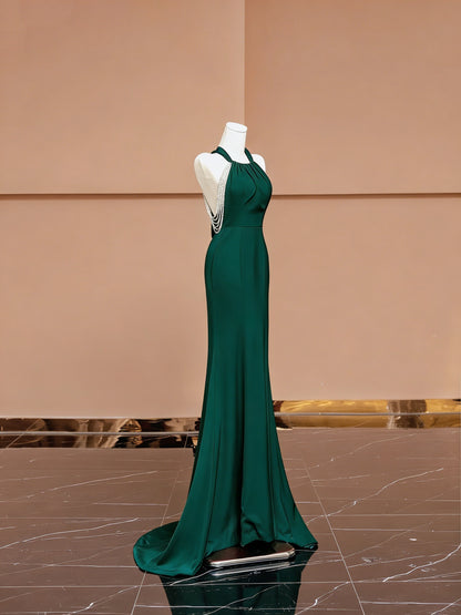 Classical Mermaid Halter Neck Formal Dresses Red Backless Beading Prom Dress AP2350