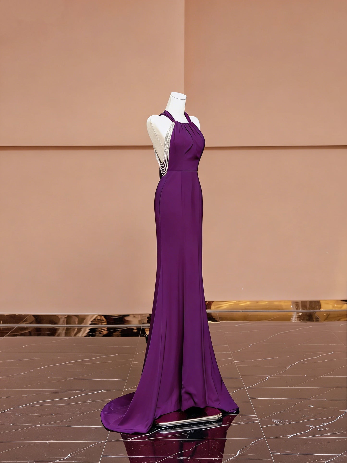 Classical Mermaid Halter Neck Formal Dresses Red Backless Beading Prom Dress AP2350
