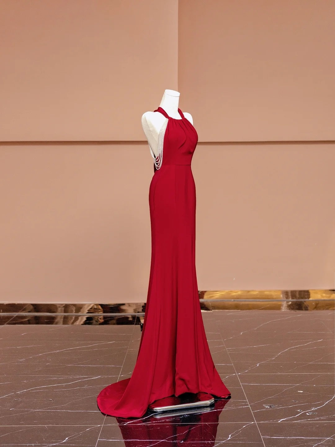Classical Mermaid Halter Neck Formal Dresses Red Backless Beading Prom Dress AP2350