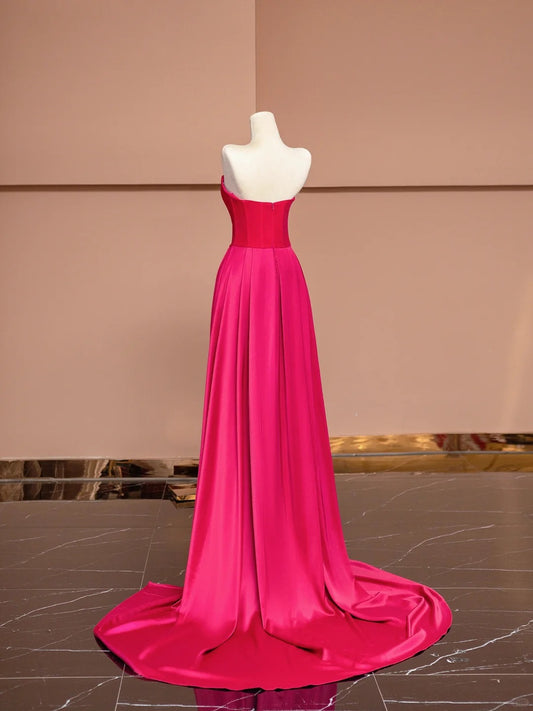 Vibrant Strapless Sheath Evening Gowns Floor Length Pleated Satin Prom Dress AP2351