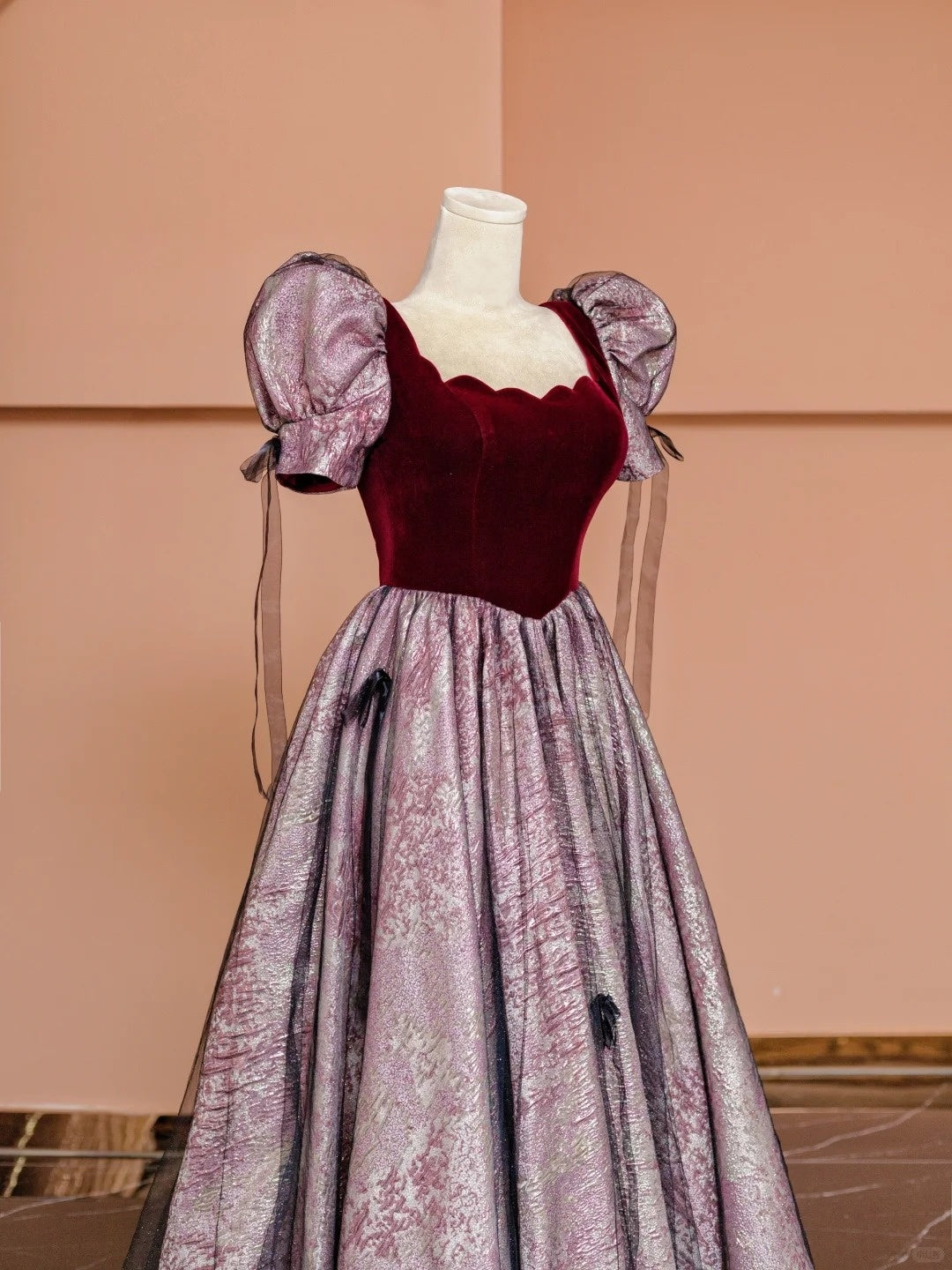 Charming A-Line Square Neck Formal Dresses Puffy Short Sleeve Tulle Bow Long Prom Dress AP2354