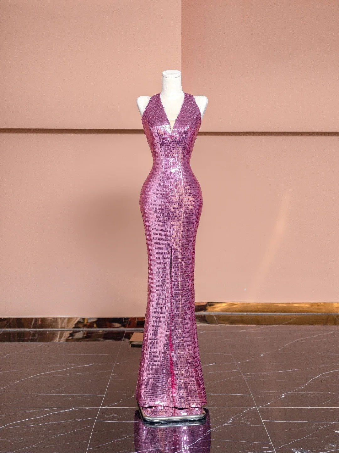 Alluring Halter Neck Evening Gowns With Slit Sequins Mermaid Backless Prom Dress AP2359