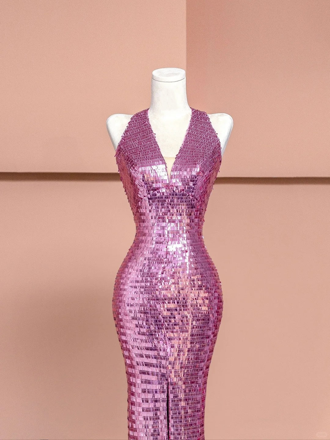 Alluring Halter Neck Evening Gowns With Slit Sequins Mermaid Backless Prom Dress AP2359