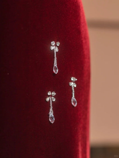 Vintage Square Neck Mermaid Formal Dresses Beading Crystals Red Velvet Prom Dress AP2361