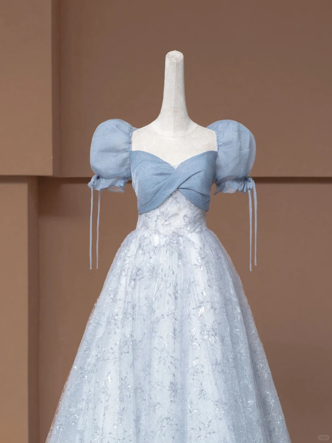 Chic Sweetheart Neck A-Line Formal Dresses Puffy Short Sleeve Sequins Tulle Blue Prom Dress AP2364