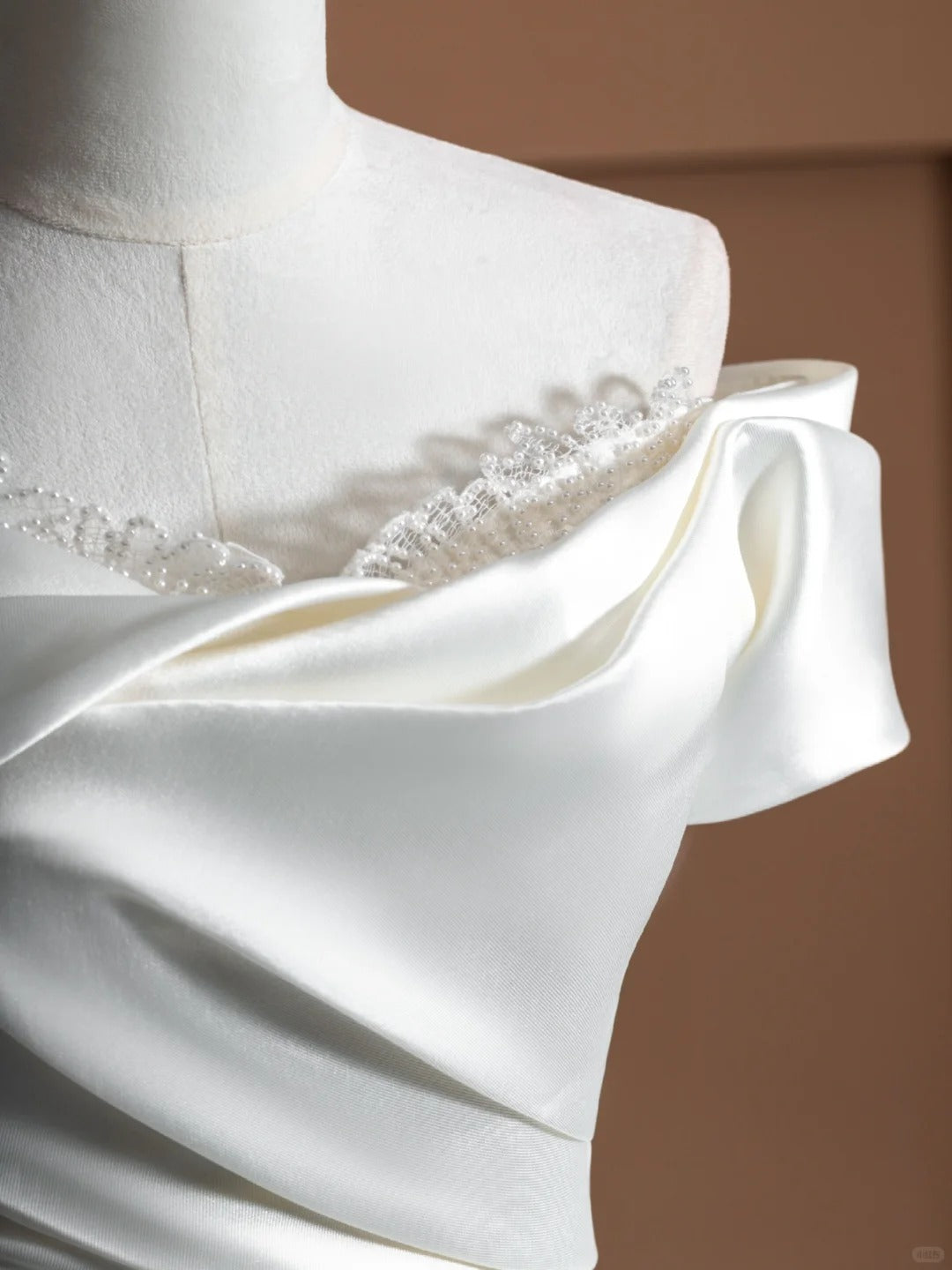 Dreamy White Satin A-Line Bridal Gowns Off-Shoulder Beading Lace Wedding Dress AP2369